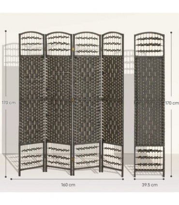 HOMCOM 4 Panel Folding Privacy Screen, Room Divider with Pine Wood Frame for Living Room and Office, Dark Grey
