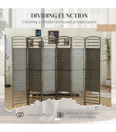 HOMCOM 4 Panel Folding Privacy Screen, Room Divider with Pine Wood Frame for Living Room and Office, Dark Grey