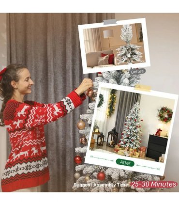 HOMCOM 6ft Flocked Artificial Christmas Tree