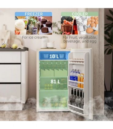 HOMCOM Under Counter Fridge, 91L Small Fridge with Chiller Box, Removable Shelf, Reversible Door, Adjustable Legs, Mini Refrigerator, Beige