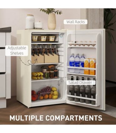 HOMCOM Under Counter Fridge, 91L Small Fridge with Chiller Box, Removable Shelf, Reversible Door, Adjustable Legs, Mini Refrigerator, Beige