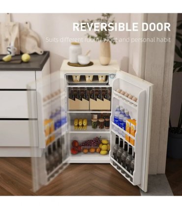 HOMCOM Under Counter Fridge, 91L Small Fridge with Chiller Box, Removable Shelf, Reversible Door, Adjustable Legs, Mini Refrigerator, Beige