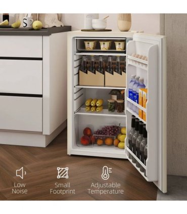 HOMCOM Under Counter Fridge, 91L Small Fridge with Chiller Box, Removable Shelf, Reversible Door, Adjustable Legs, Mini Refrigerator, Beige