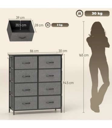 HOMCOM Chest of Eight Fabric Drawers - Charcoal Grey