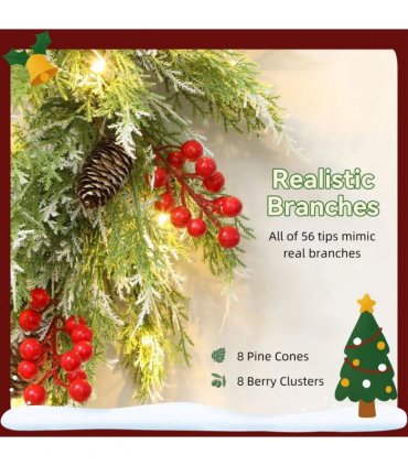 HOMCOM 60 cm Prelit Christmas Wreath, Door Wreath with Realistic Branches, 30 Warm White LEDs, Timer, Battery Operated