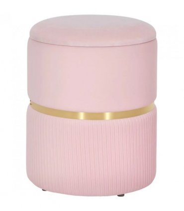 HOMCOM Velvet-Feel Storage Ottoman - Pink