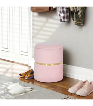 HOMCOM Velvet-Feel Storage Ottoman - Pink