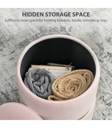 HOMCOM Velvet-Feel Storage Ottoman - Pink