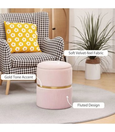 HOMCOM Velvet-Feel Storage Ottoman - Pink