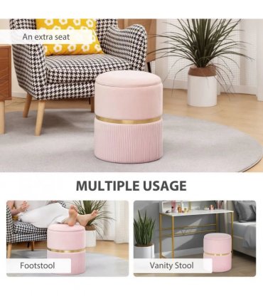 HOMCOM Velvet-Feel Storage Ottoman - Pink