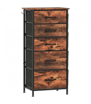 HOMCOM Chest of Five Fabric Drawers - Rustic Brown