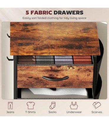 HOMCOM Chest of Five Fabric Drawers - Rustic Brown