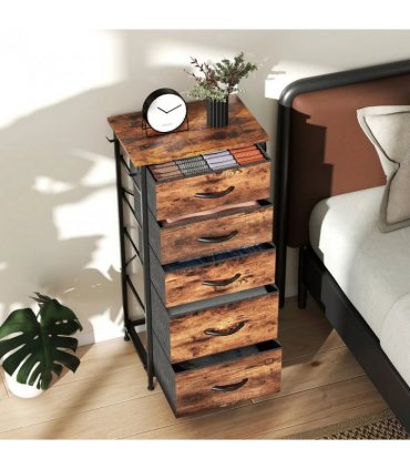 HOMCOM Chest of Five Fabric Drawers - Rustic Brown