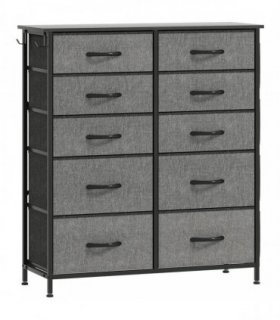 HOMCOM Chest of Ten Fabric Drawers - Charcoal Grey