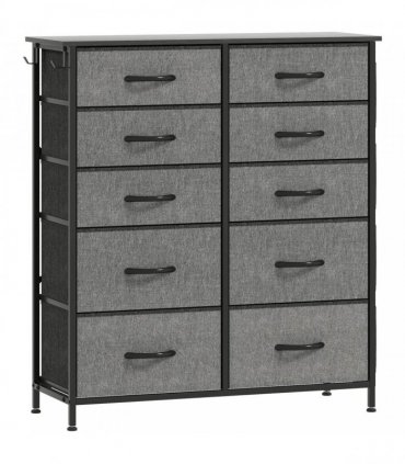 HOMCOM Chest of Ten Fabric Drawers - Charcoal Grey