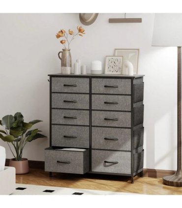 HOMCOM Chest of Ten Fabric Drawers - Charcoal Grey