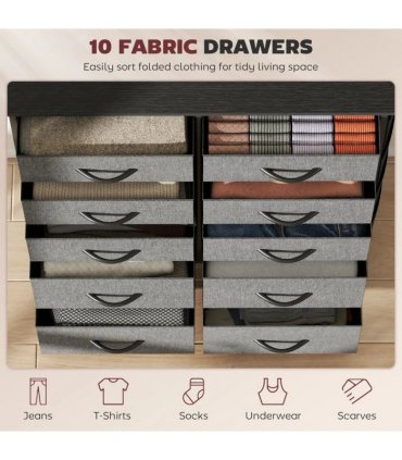 HOMCOM Chest of Ten Fabric Drawers - Charcoal Grey