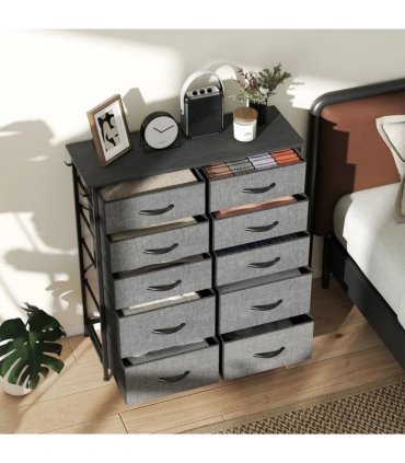 HOMCOM Chest of Ten Fabric Drawers - Charcoal Grey