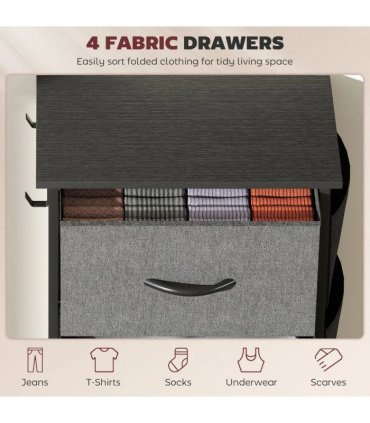 HOMCOM Chest of Four Fabric Drawers - Charcoal Grey