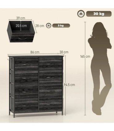 HOMCOM Chest of Eight Fabric Drawers - Black