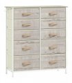 HOMCOM Chest of Ten Fabric Drawers - Natural Wood Finish