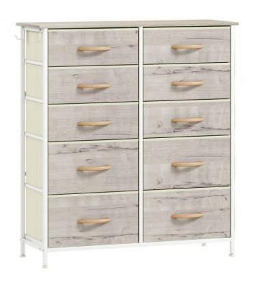 HOMCOM Chest of Ten Fabric Drawers - Natural Wood Finish