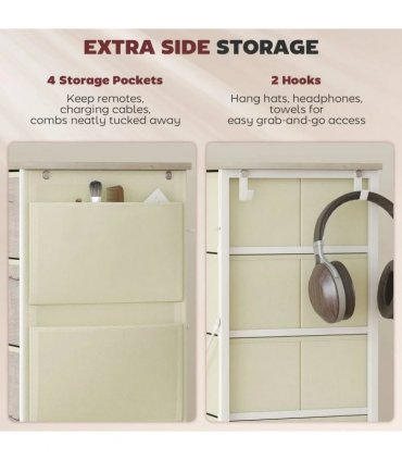 HOMCOM Chest of Ten Fabric Drawers - Natural Wood Finish