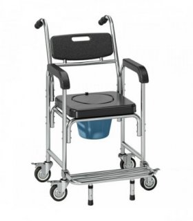 HOMCOM Transport Beside Shower Chair, 3-in-1 Commode Chair with Wheels and Padded Seat, Black