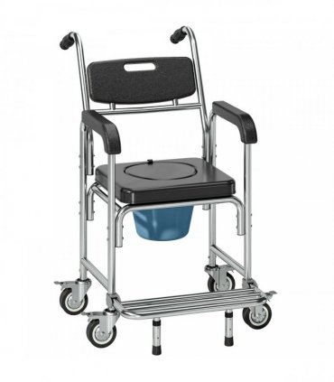 HOMCOM Transport Beside Shower Chair, 3-in-1 Commode Chair with Wheels and Padded Seat, Black