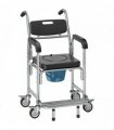HOMCOM Transport Beside Shower Chair, 3-in-1 Commode Chair with Wheels and Padded Seat, Black