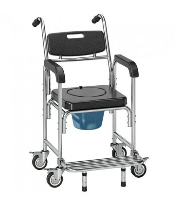 HOMCOM Transport Beside Shower Chair, 3-in-1 Commode Chair with Wheels and Padded Seat, Black