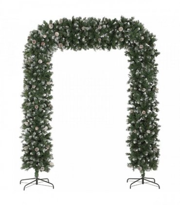 HOMCOM 8.2 ft Snow Frosted Christmas Tree Arch, Christmas Arch Doorway Decor with 1800 Tips and 91 Pinecones, Artificial Xmas Tree with Metal Stand for Indoor, Green