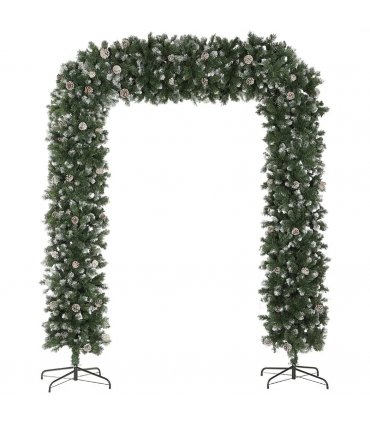HOMCOM 8.2 ft Snow Frosted Christmas Tree Arch, Christmas Arch Doorway Decor with 1800 Tips and 91 Pinecones, Artificial Xmas Tree with Metal Stand for Indoor, Green