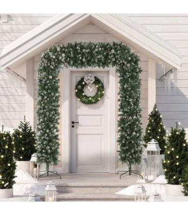 HOMCOM 8.2 ft Snow Frosted Christmas Tree Arch, Christmas Arch Doorway Decor with 1800 Tips and 91 Pinecones, Artificial Xmas Tree with Metal Stand for Indoor, Green