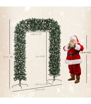 HOMCOM 8.2 ft Snow Frosted Christmas Tree Arch, Christmas Arch Doorway Decor with 1800 Tips and 91 Pinecones, Artificial Xmas Tree with Metal Stand for Indoor, Green