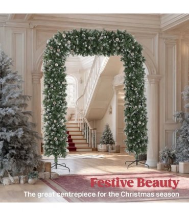HOMCOM 8.2 ft Snow Frosted Christmas Tree Arch, Christmas Arch Doorway Decor with 1800 Tips and 91 Pinecones, Artificial Xmas Tree with Metal Stand for Indoor, Green
