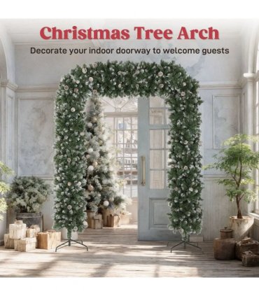 HOMCOM 8.2 ft Snow Frosted Christmas Tree Arch, Christmas Arch Doorway Decor with 1800 Tips and 91 Pinecones, Artificial Xmas Tree with Metal Stand for Indoor, Green