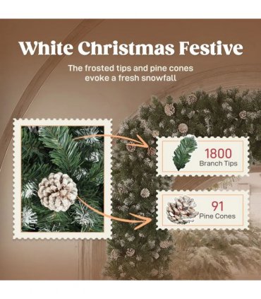 HOMCOM 8.2 ft Snow Frosted Christmas Tree Arch, Christmas Arch Doorway Decor with 1800 Tips and 91 Pinecones, Artificial Xmas Tree with Metal Stand for Indoor, Green