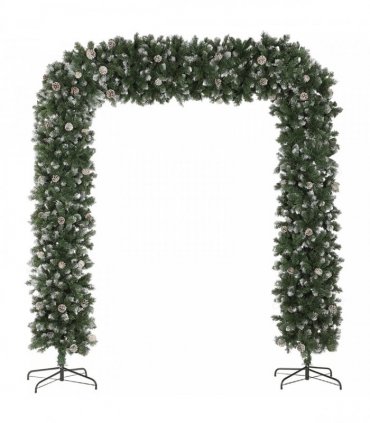 HOMCOM 8.2 ft Snow Frosted Christmas Tree Arch, Christmas Arch Doorway Decor with 2100 Tips and 96 Pinecones, Artificial Xmas Tree with Metal Stand for Indoor, Green