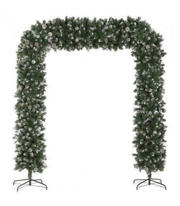 HOMCOM 8.2 ft Snow Frosted Christmas Tree Arch, Christmas Arch Doorway Decor with 2100 Tips and 96 Pinecones, Artificial Xmas Tree with Metal Stand for Indoor, Green