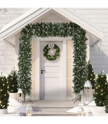 HOMCOM 8.2 ft Snow Frosted Christmas Tree Arch, Christmas Arch Doorway Decor with 2100 Tips and 96 Pinecones, Artificial Xmas Tree with Metal Stand for Indoor, Green