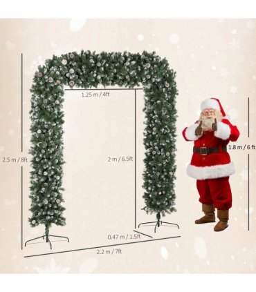 HOMCOM 8.2 ft Snow Frosted Christmas Tree Arch, Christmas Arch Doorway Decor with 2100 Tips and 96 Pinecones, Artificial Xmas Tree with Metal Stand for Indoor, Green