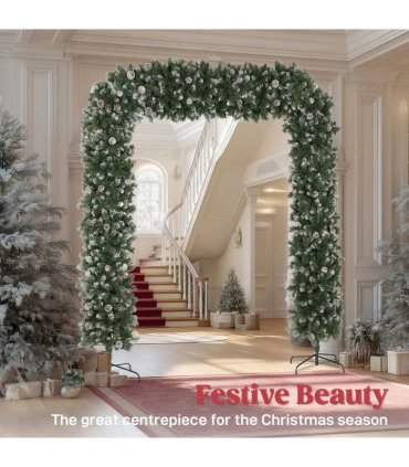 HOMCOM 8.2 ft Snow Frosted Christmas Tree Arch, Christmas Arch Doorway Decor with 2100 Tips and 96 Pinecones, Artificial Xmas Tree with Metal Stand for Indoor, Green