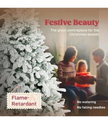 HOMCOM 6 ft Artificial Flocked Christmas Tree with 1182 Branches, Hinged Xmas Tree with Foldable Metal Stand, Easy Assembly for Home Office Decor