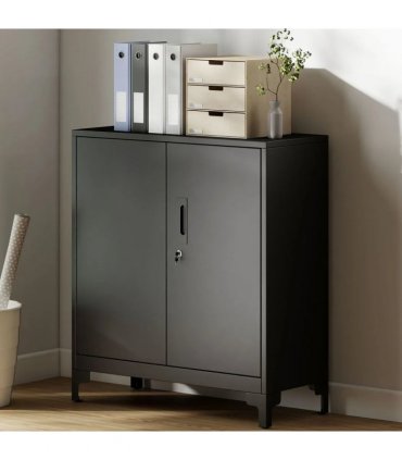 HOMCOM Lockable Metal Filing Cabinet, 2-Tier Storage Cupboard with Double Doors, Modern Office Organiser, Black