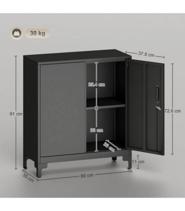 HOMCOM Lockable Metal Filing Cabinet, 2-Tier Storage Cupboard with Double Doors, Modern Office Organiser, Black