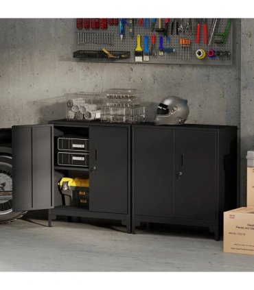 HOMCOM Lockable Metal Filing Cabinet, 2-Tier Storage Cupboard with Double Doors, Modern Office Organiser, Black