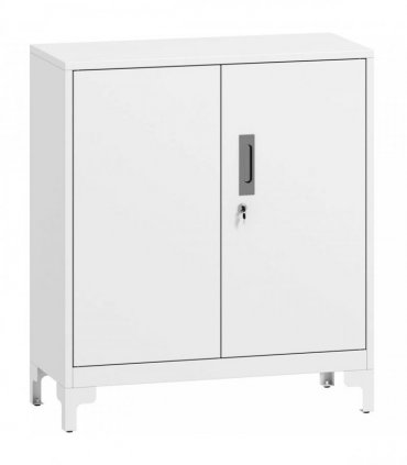 HOMCOM Lockable Metal Filing Cabinet, 2-Tier Storage Cupboard with Double Doors, Modern Office Organiser, White