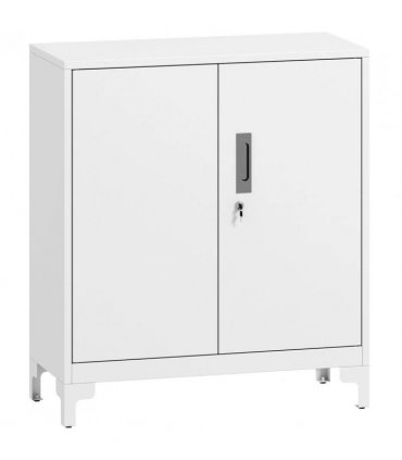HOMCOM Lockable Metal Filing Cabinet, 2-Tier Storage Cupboard with Double Doors, Modern Office Organiser, White