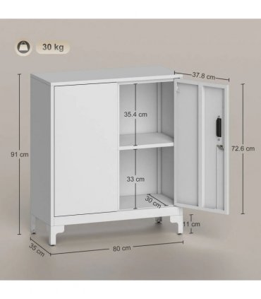 HOMCOM Lockable Metal Filing Cabinet, 2-Tier Storage Cupboard with Double Doors, Modern Office Organiser, White